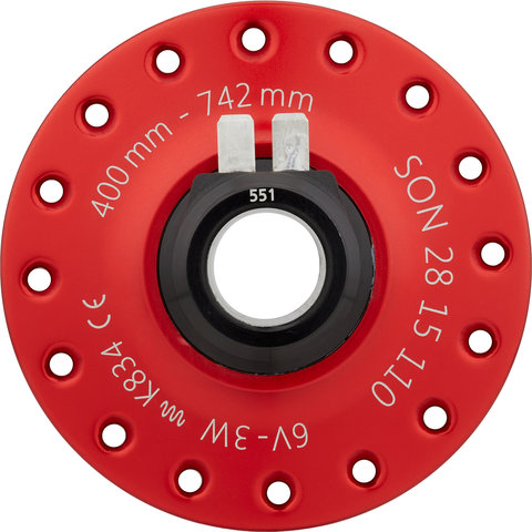 SON Dinamo de buje 28 15 110 Boost Disc 6-agujeros - rojo/32 agujeros