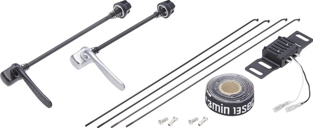bc basic Juego de ruedas Mountain Alivio Disc 6 agujeros DT Swiss 466d 26" - negro | 26" Satz (RD 9x100 Dynamo + RT 10x135) Shimano