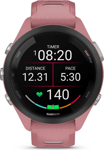 Garmin Forerunner 265S Smartwatch mit Schnellwechsel-Silikon-Armband 18 mm - altrosa-schwarz