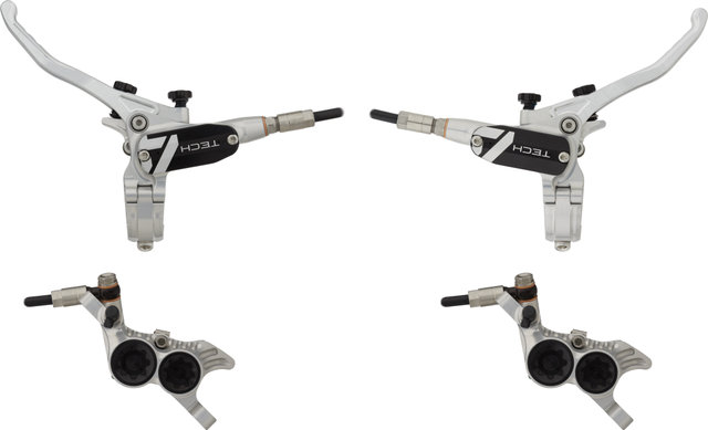 Hope Tech 4 V4 v+h Set Scheibenbremse mit Kunststoffleitung - silver-black/Set/links/rechts (seitenspezifisch)