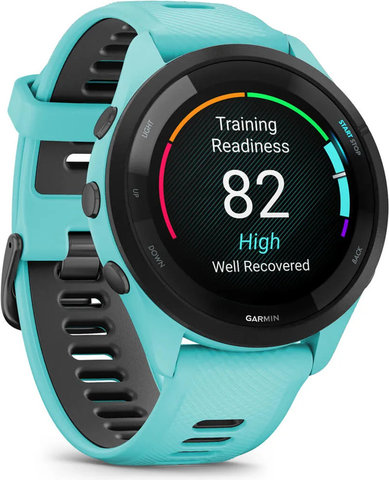 Garmin Forerunner 265 Smartwatch mit Schnellwechsel-Silikon-Armband 22 mm - türkisblau-schwarz