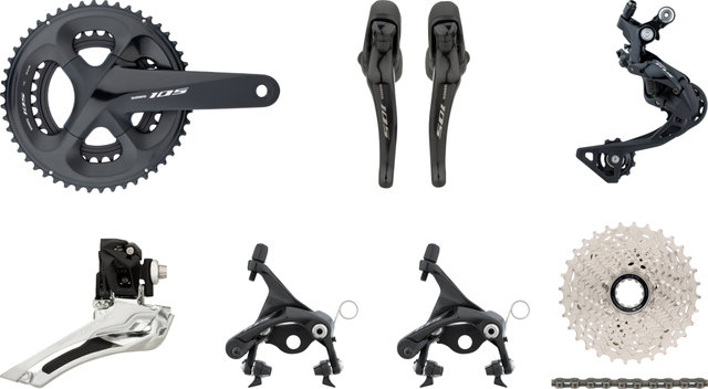 Shimano 105 R7000 group 2x11 34-50 with direct mount (rear seat stay) - silky black | 11-32 | Shimano Road | 172,5 mm | Shimano Road | Braze-on | 34-50