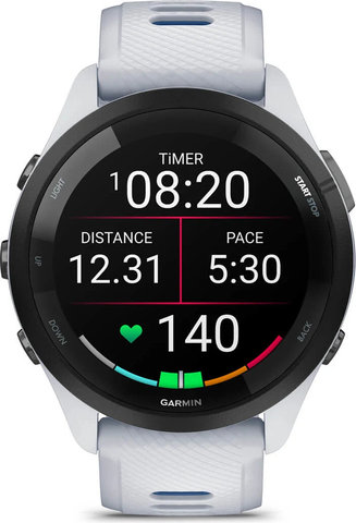 Garmin Forerunner 265 Smartwatch mit Schnellwechsel-Silikon-Armband 22 mm - weiß-schwarz