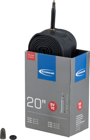 Schwalbe Cámara de aire 7C Extralight para 20" - negro/40-406 a 60-406/Válvula Presta (SV)/20x1.5-2.35 Presta/40 