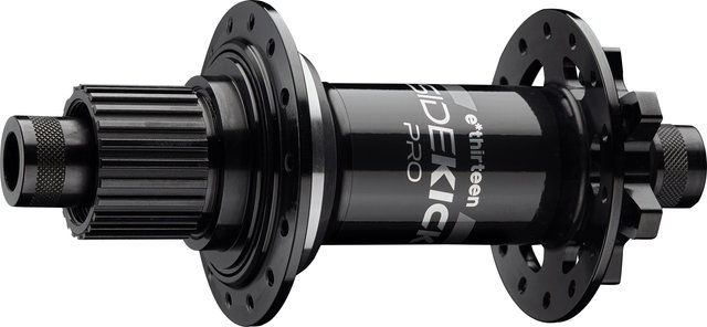 e*thirteen Buje trasero Sidekick Pro Disc 6 agujeros Super Boost - black-sterling silver | 28 | Shimano Micro Spline | 12 mm Eje Pasante