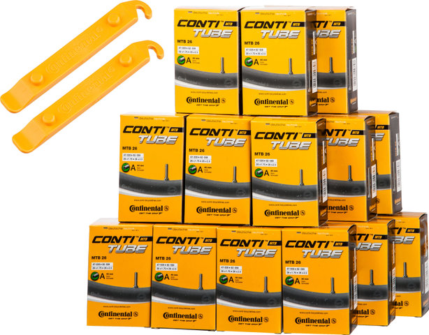 Continental MTB 26 Inner Tube Set - 25 Inner Tubes + 2 Free Tyre Levers - universal/Presta Valve (SV)/33-622 to 46-622/26x1.75-2.5 Presta 42 mm/42 mm
