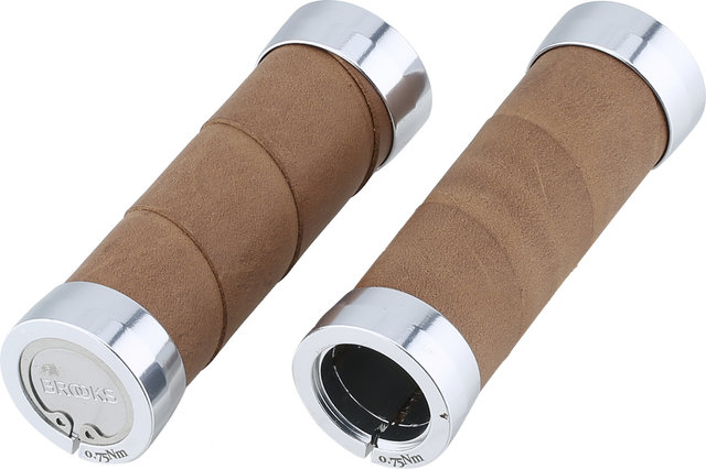Brooks Slender leather handlebar grips for twist shifters on both sides Mod. 2023 - dark tan/100 mm