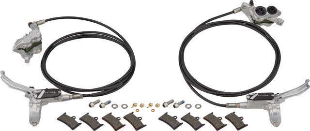 Hope Tech 4 V4 v+h Set Scheibenbremse mit Kunststoffleitung - silver-black/Set/links/rechts (seitenspezifisch)
