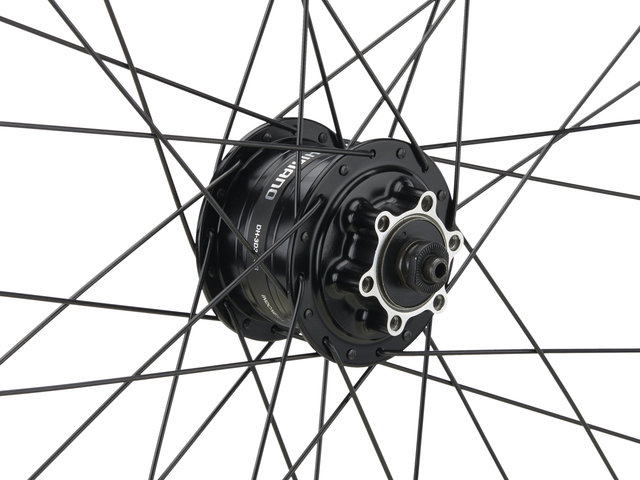 bc basic Juego de ruedas Mountain Alivio Disc 6 agujeros DT Swiss 466d 26" - negro | 26" Satz (RD 9x100 Dynamo + RT 10x135) Shimano