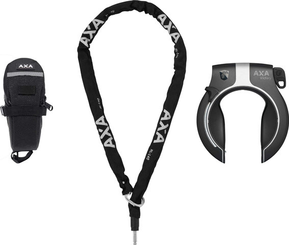 Axa Victory Frame Lock + RLC 140 Plug-In Chain + Saddle Bag Set - black-silver