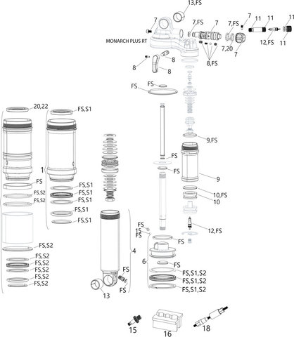RockShox Piezas de repuesto Monarch Plus RT (B1-B4 / 2014-2021) - FS