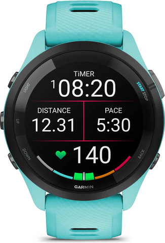 Garmin Forerunner 265 Smartwatch mit Schnellwechsel-Silikon-Armband 22 mm - türkisblau-schwarz