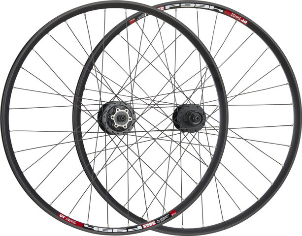 bc basic Juego de ruedas Mountain Alivio Disc 6 agujeros DT Swiss 466d 26" - negro | 26" Satz (RD 9x100 Dynamo + RT 10x135) Shimano