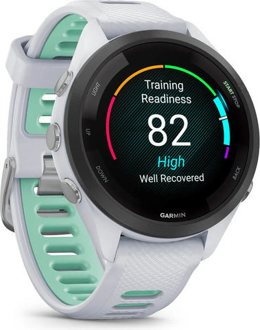 Garmin Forerunner 265S Smartwatch mit Schnellwechsel-Silikon-Armband 18 mm - steinweiß-schwarz