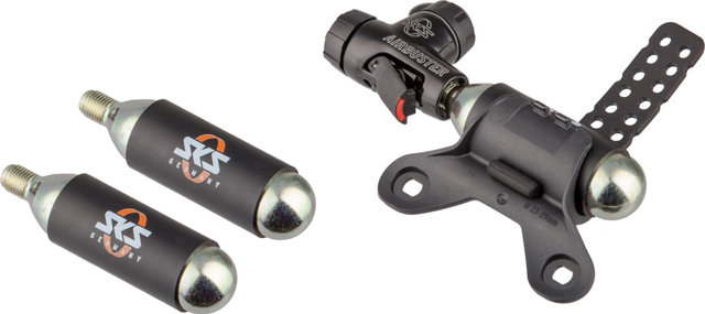 SKS Bomba de CO2 Airbuster + 2 x Cartucho de repuesto de CO2 con rosca 16 g paquete - universal