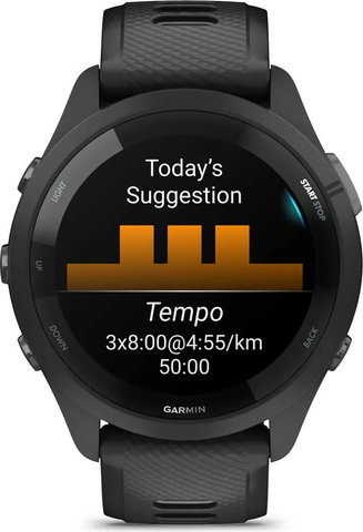 Garmin Forerunner 265 Smartwatch mit Schnellwechsel-Silikon-Armband 22 mm - schwarz