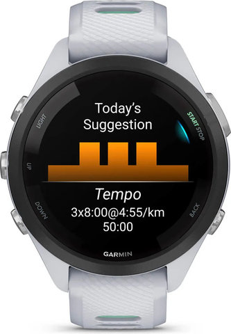 Garmin Forerunner 265S Smartwatch mit Schnellwechsel-Silikon-Armband 18 mm - steinweiß-schwarz