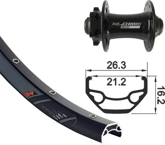 XLC Roue avant FW-A07 26" Disc 6 trous - noir | 100 mm | 26" | roue avant uniquement | roue avant uniquement