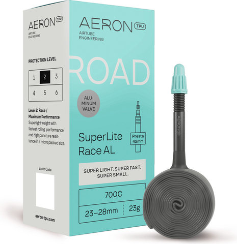 Aeron Chambre à air Road - SuperLite Race AL / 23-28 / 700C TPU - gris | 23-622 à 28-622 | Valve Presta (SV) | 42 mm