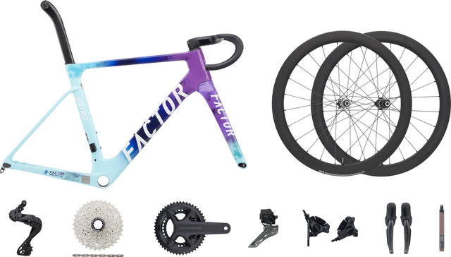Factor Kit de Cadre OSTRO V.A.M. Disc avec Groupe Ultegra Di2 2x12 et Roues - oceanic edition | XXL | Axe Traversant 12 mm