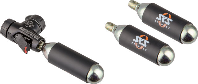 SKS Bomba de CO2 Airbuster + 2 x Cartucho de repuesto de CO2 con rosca 16 g paquete - universal