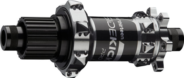 e*thirteen Buje trasero Sidekick Pro SP Disco 6 Agujeros Boost - black-sterling silver | 28 | Shimano Micro Spline | 12 mm Eje Pasante