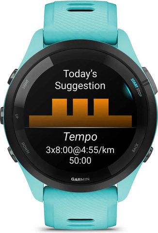 Garmin Forerunner 265 Smartwatch mit Schnellwechsel-Silikon-Armband 22 mm - türkisblau-schwarz