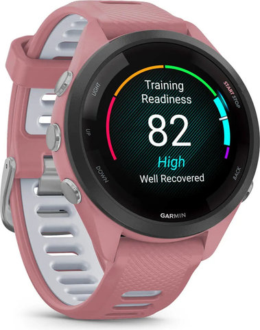 Garmin Forerunner 265S Smartwatch mit Schnellwechsel-Silikon-Armband 18 mm - altrosa-schwarz