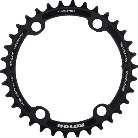 Rotor Road Chainring, 4-arm, noQ, 110 mm Bolt Circle Diameter 11-/12-speed - black/34 