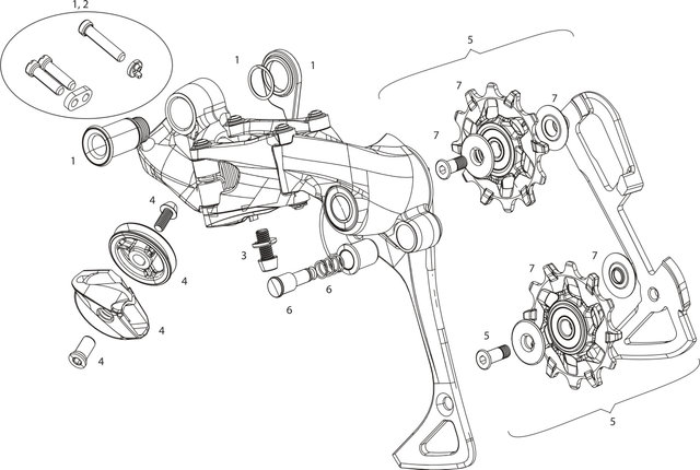 SRAM Repuestos sistema de cambios XX1 / X01 / X01DH / X1 / EX1 1x11 - 1/negro, XX1/X01/X1 HEX