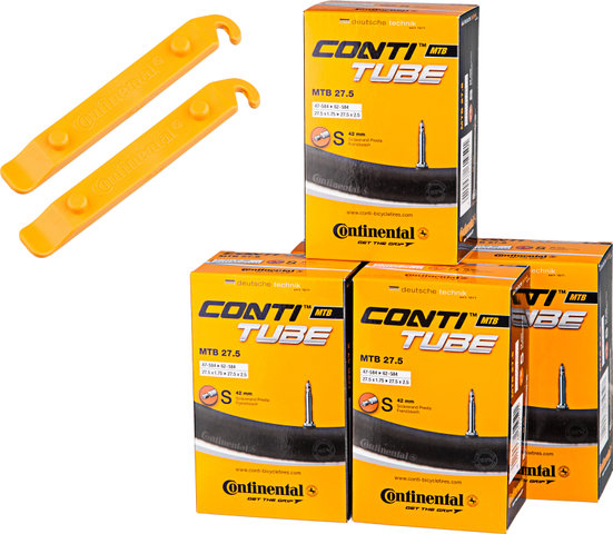 Continental Cámara de aire MTB 27,5 - 5 unid. + 2 desmontadores cubiertas gratis - universal/47-584 a 60-584/Válvula Presta (SV)/27.5x1.75-2.4 Presta 42 mm/42 