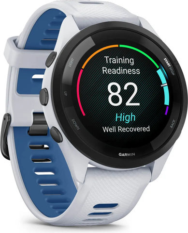 Garmin Forerunner 265 Smartwatch mit Schnellwechsel-Silikon-Armband 22 mm - weiß-schwarz