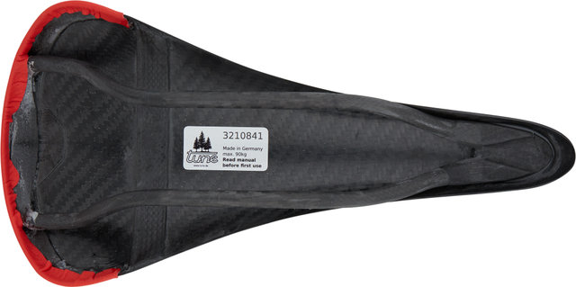 tune Komm-Vor+ Carbon Sattel mit Leder - carbon-rot matt/130 mm