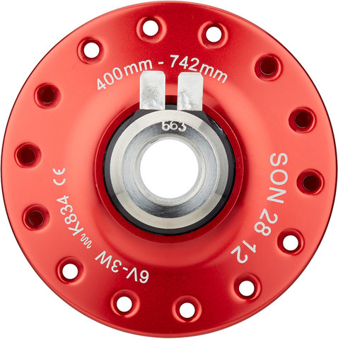 SON 28 12 Disc Center Lock Dynamo Hub - red/28 hole